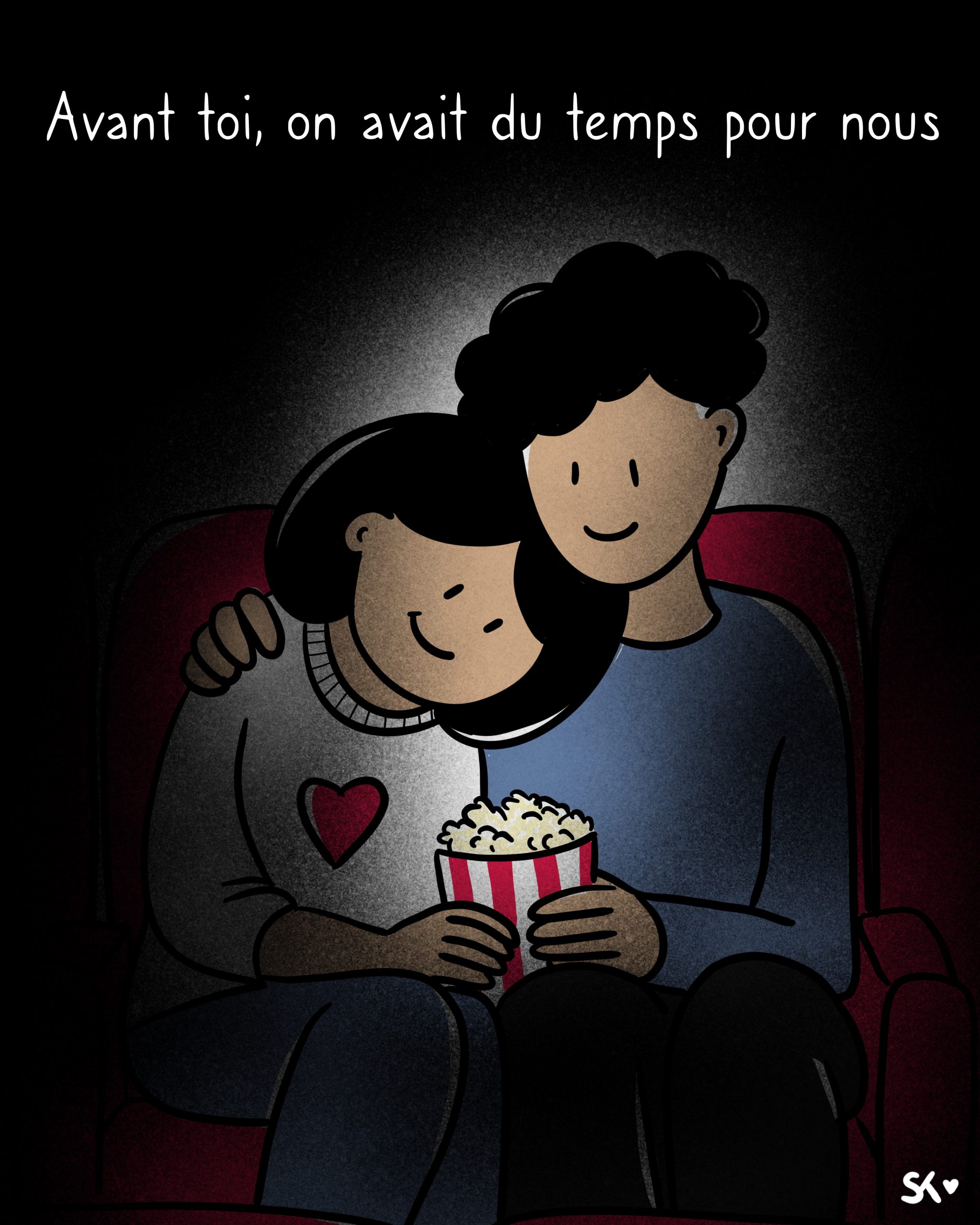 Couple amoureux au cinéma.