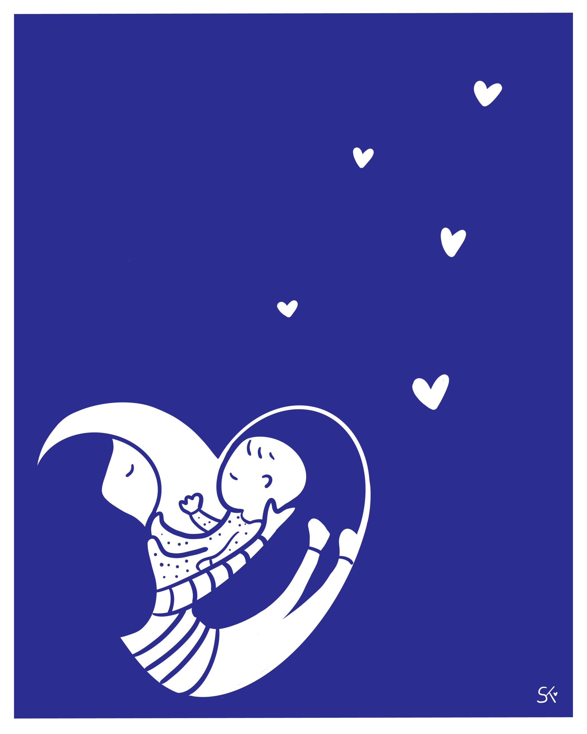Illustration d'un coeur avec une maman et un bébé