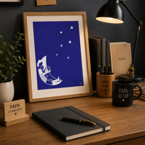 Tableau d'une Illustration poétique d'un papa qui raconte des histoires